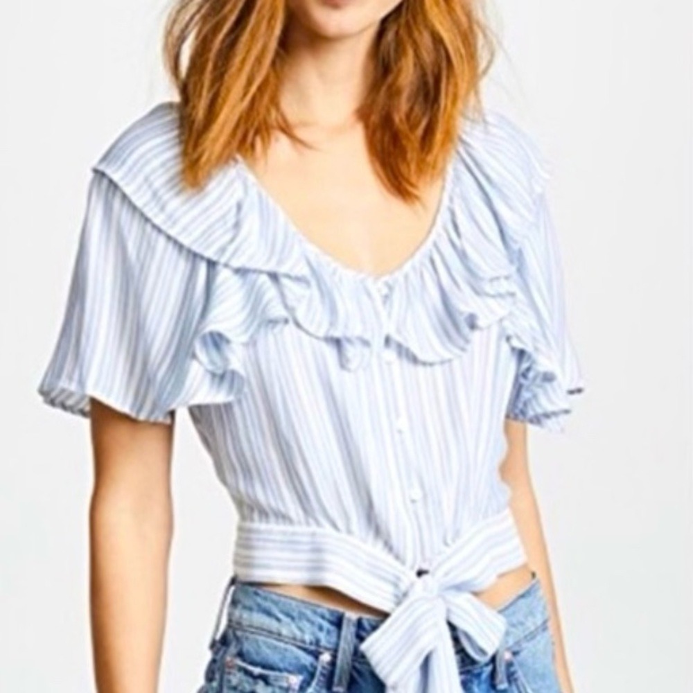 Free‎ People Cottagecore Coastal Striped Rosemary Ruffle Top SZ SM